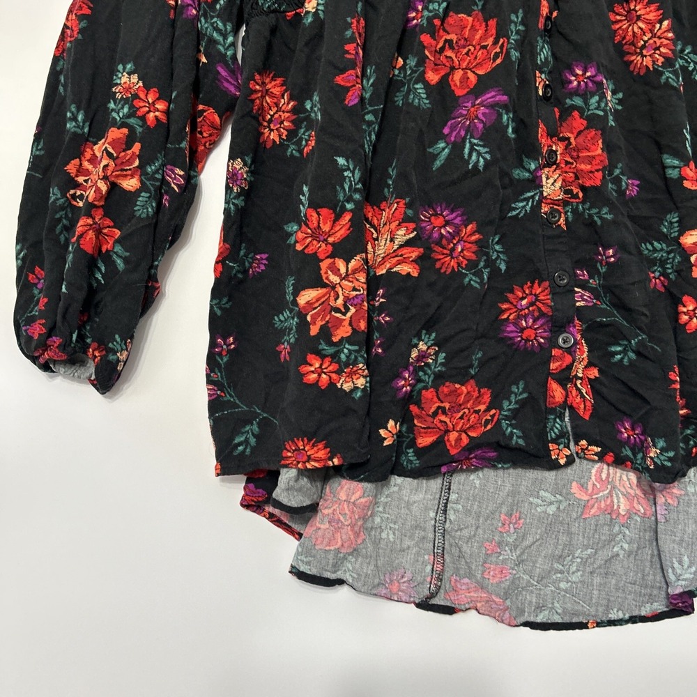 Torrid Womens Smocked Babydoll Top Size 3X Button Long Puff Sleeve Floral Print - Picture 3 of 16